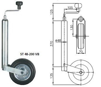 Опорне колесо з чавунним затискачем WINTERHOFF ST48-200VB+KLE48-G 150 кг 48 мм 505-725 мм